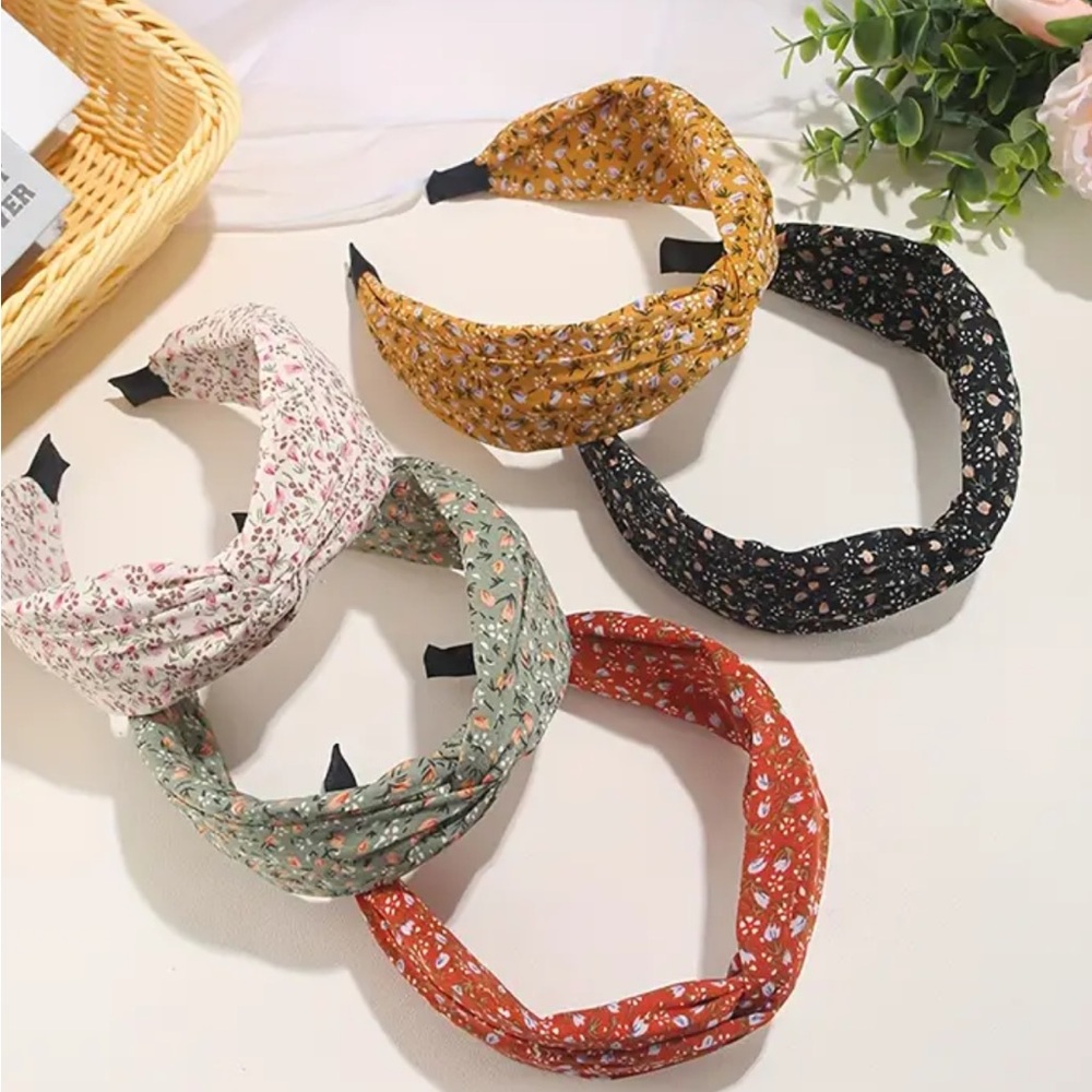 Floral Print Cross Knotted Wide Hairbands